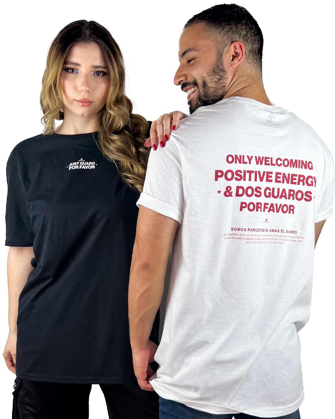 Solo buenas vibras y dos guaros por favor | Camiseta unisex color blanco - Rustiko