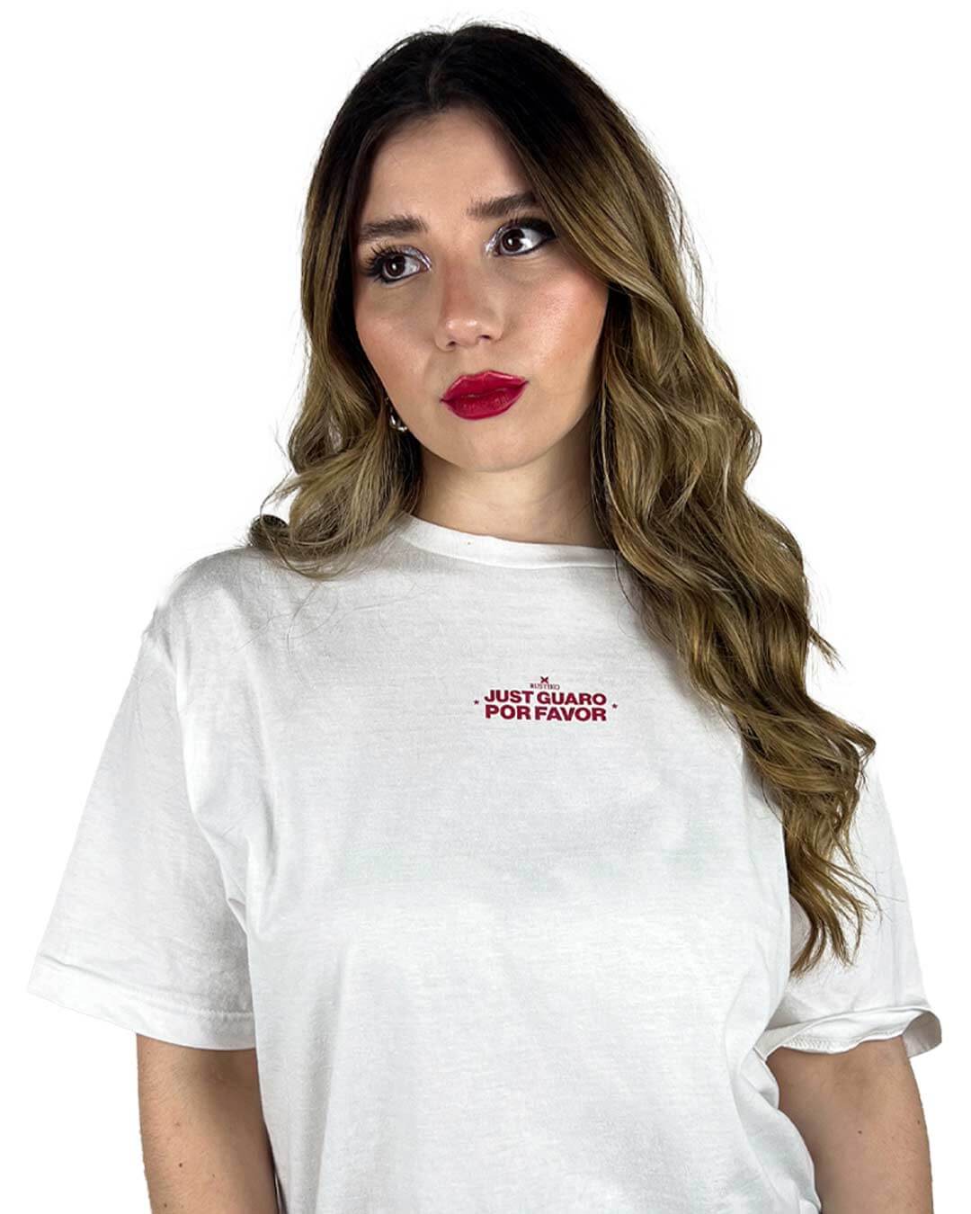 Solo buenas vibras y dos guaros por favor | Camiseta unisex color blanco - Rustiko