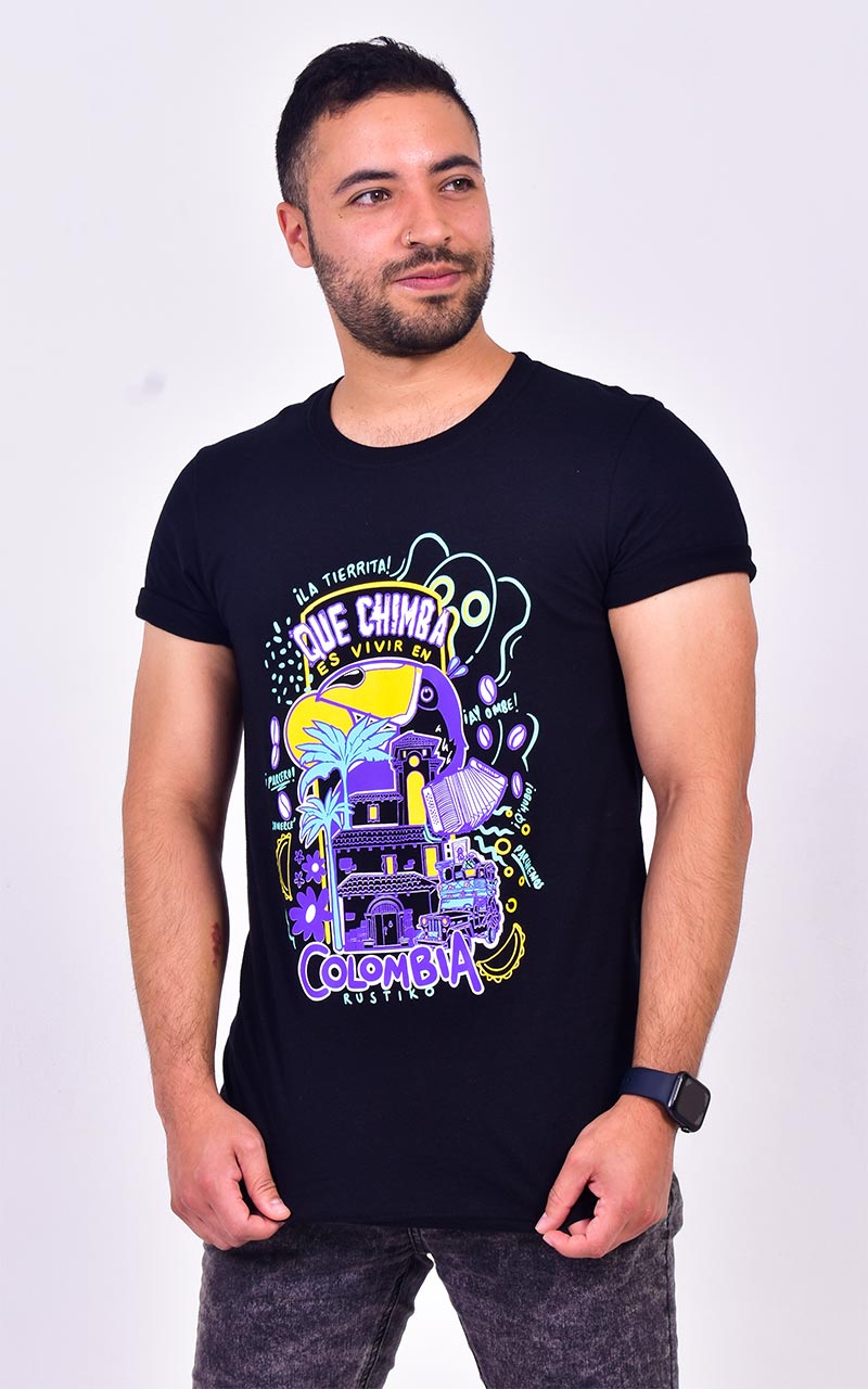 Colombia ilustrada | Camiseta Negra - Rustiko