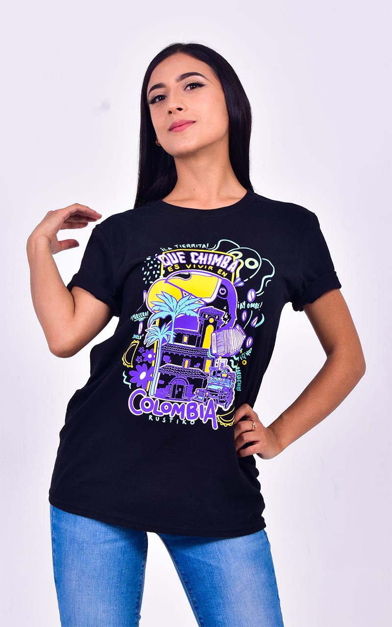 Colombia ilustrada | Camiseta Negra - Rustiko